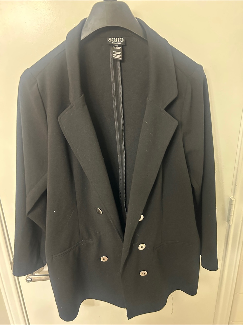Soho Black Double-Breasted Coat Blazer with Silver Buttons - size 1X